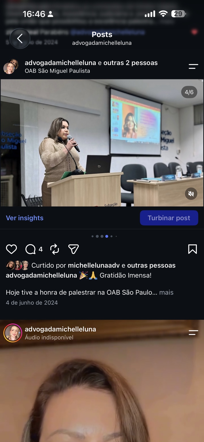 Michelle Luna ministrando palestra na OAB São Miguel Paulista